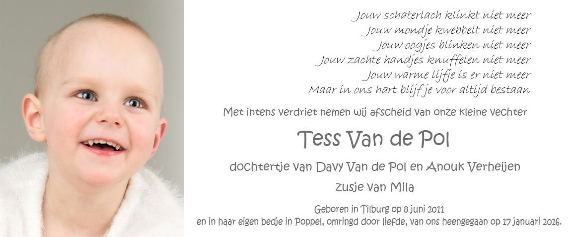 Rouwfoto Tess Van de Pol